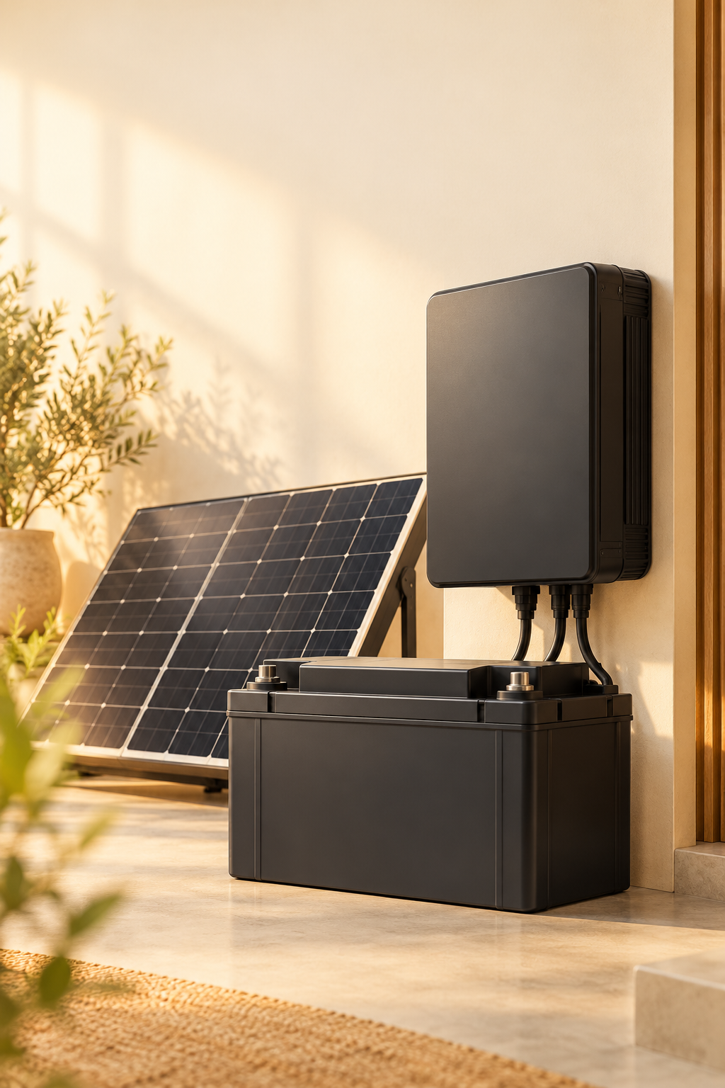 Solar panel, inverter and battery setup for home backup